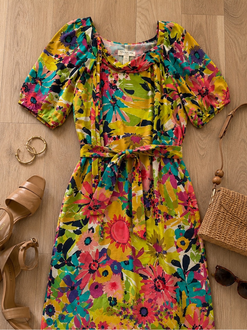 Trina Turk Women's Multicolor Floral Shift Dress in Green, Yellow, Pink & Teal